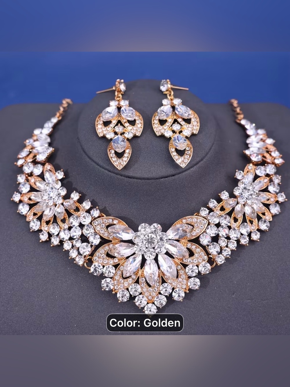 1-Exaggerated Retro Necklace & Earring Set Luxury Crystal fashion jewelry